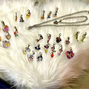 Rear Disney Necklace and bracelet charm holder set plus 26 charms!